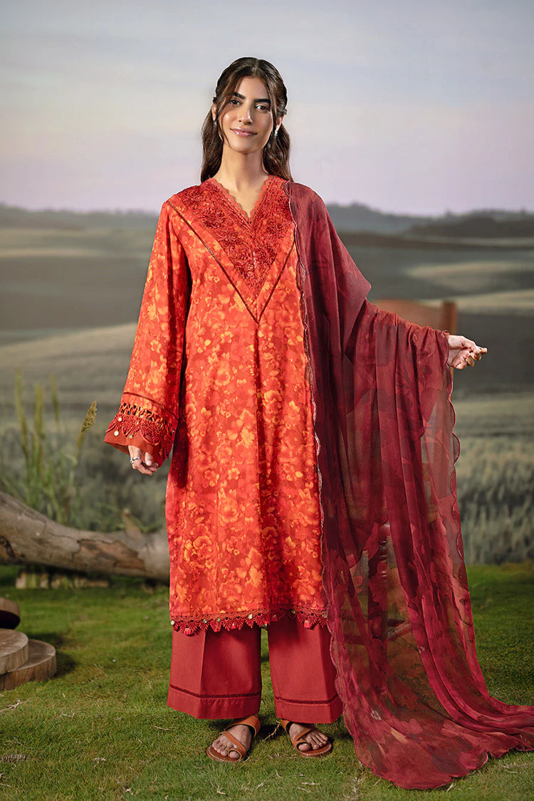 M/BASICS [3 Pc Unstitched Embroidered Arabic Lawn Suit | MB-PFUS25-10B