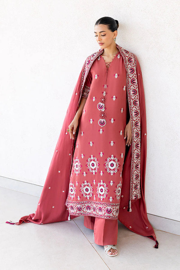 CROSS STITCH/DUSTY SUNSET-3PC SATIN EMBROIDERED SUIT