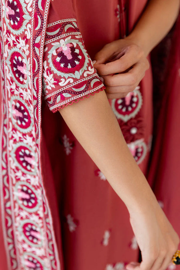 CROSS STITCH/DUSTY SUNSET-3PC SATIN EMBROIDERED SUIT