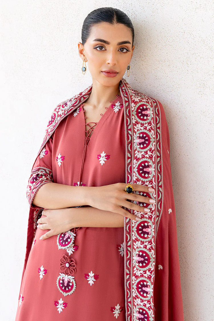 CROSS STITCH/DUSTY SUNSET-3PC SATIN EMBROIDERED SUIT