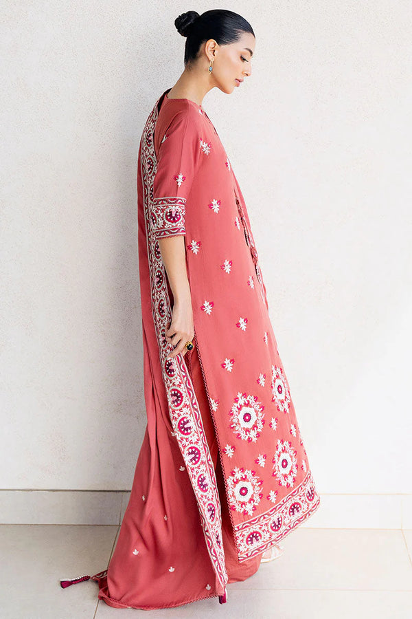 CROSS STITCH/DUSTY SUNSET-3PC SATIN EMBROIDERED SUIT