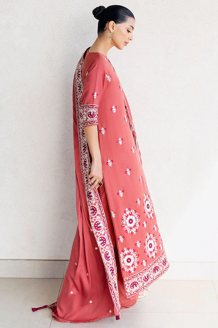 CROSS STITCH/DUSTY SUNSET-3PC SATIN EMBROIDERED SUIT