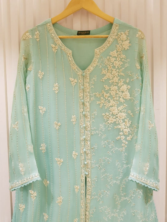 AGHA NOOR 100% PURE CHIFFON HEAVILY EMBROIDERED SHIRT AND PANTS S105712