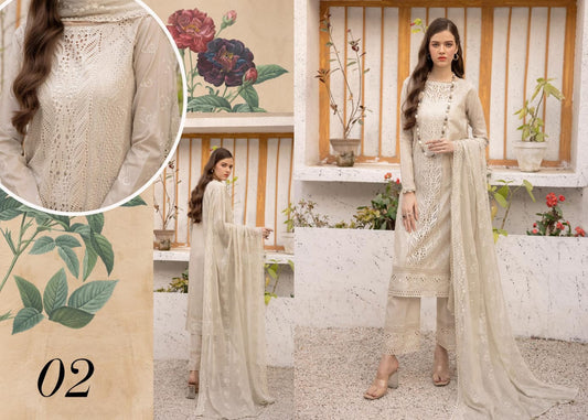 MAHEE'S BY RIAZ ARTS CHIKANKARI UN-STICHED 3PC|D-02