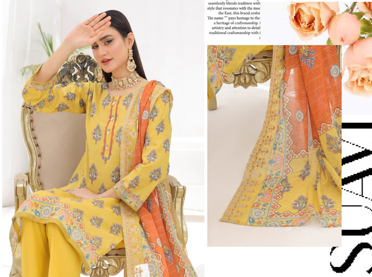 ZAISHA BY BIN HAMEED PRINTED UN-STITCHED 3PC | D-03