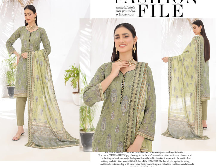 ZAISHA BY BIN HAMEED PRINTED UN-STITCHED 3PC | D-06