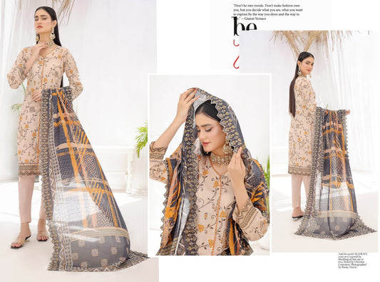 ZAISHA BY BIN HAMEED PRINTED UN-STITCHED 3PC | D-07