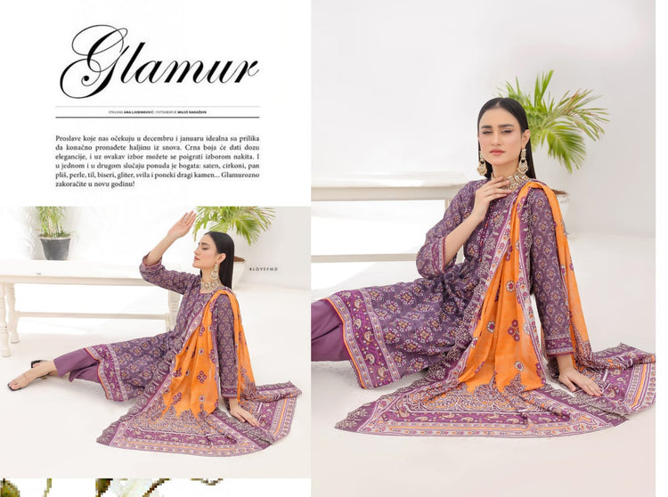 ZAISHA BY BIN HAMEED PRINTED UN-STITCHED 3PC | D-01