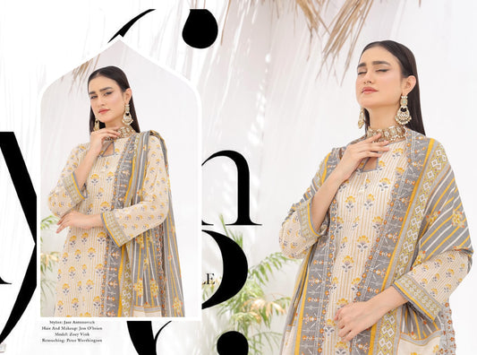 ZAISHA BY BIN HAMEED PRINTED UN-STITCHED 3PC | D-08