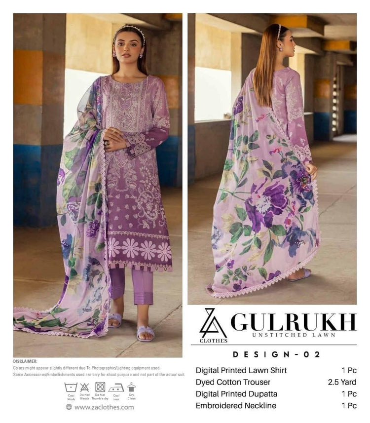 GULRUKH LAWN UN-STITCHED 3PC | D-02