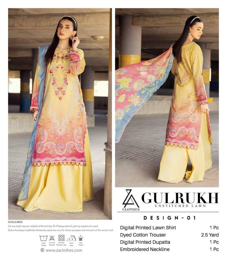 GULRUKH LAWN UN-STITCHED 3PC | D-01