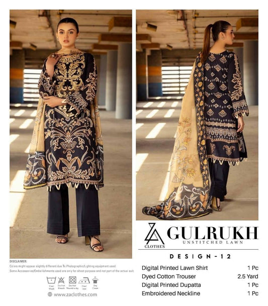 GULRUKH LAWN UN-STITCHED 3PC | D-12