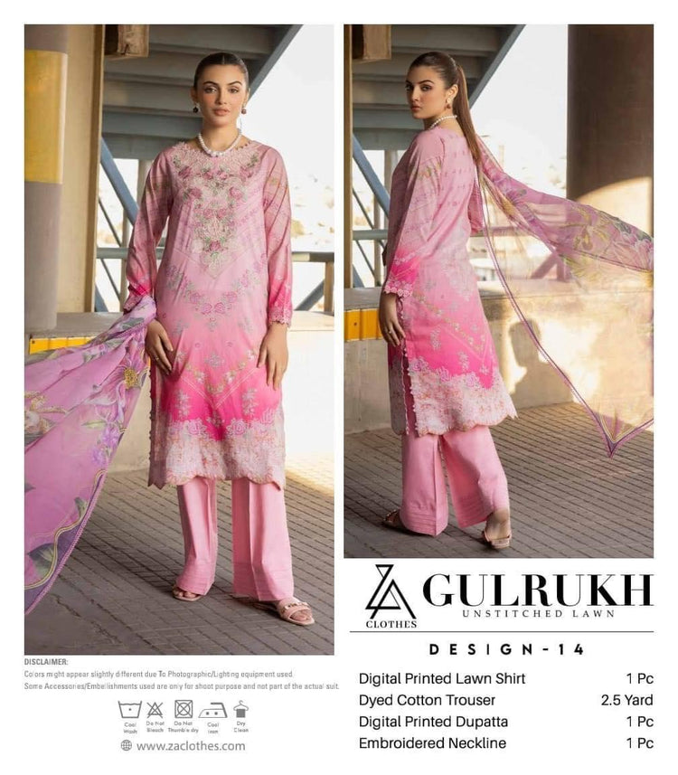 GULRUKH LAWN UN-STITCHED 3PC | D-14