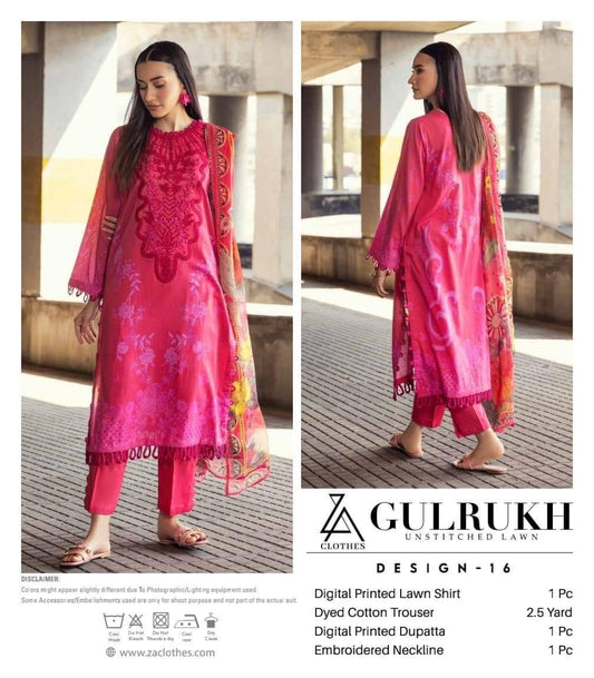 GULRUKH LAWN UN-STITCHED 3PC | D-16