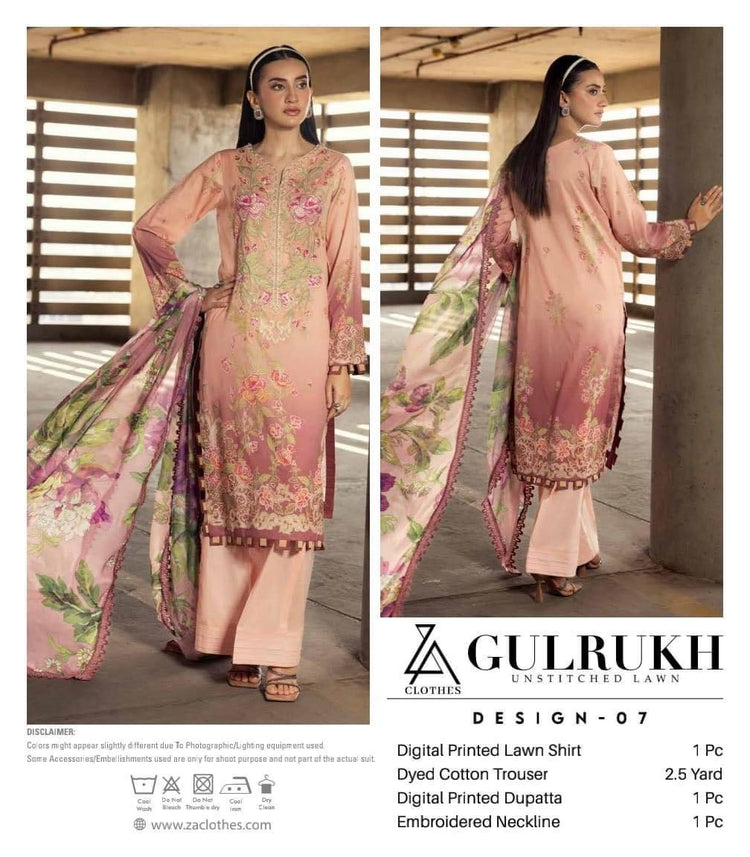 GULRUKH LAWN UN-STITCHED 3PC | D-07