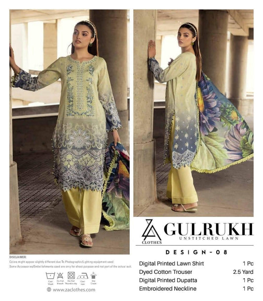 GULRUKH LAWN UN-STITCHED 3PC | D-08