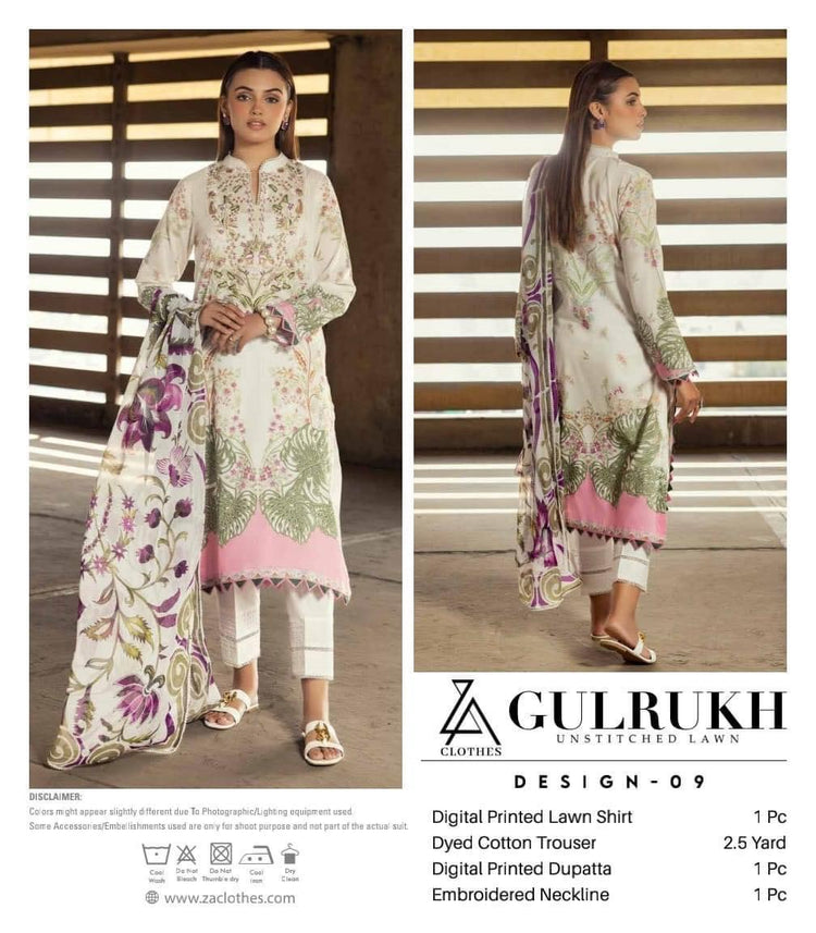 GULRUKH LAWN UN-STITCHED 3PC | D-09