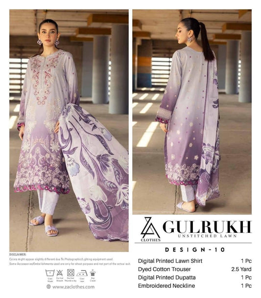 GULRUKH LAWN UN-STITCHED 3PC | D-10