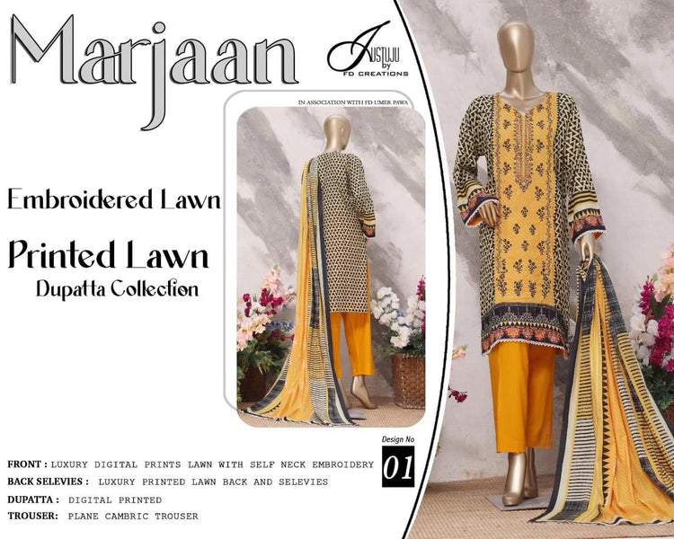MARJAN LAWN EMBROIDERED UN-STITCHED BY HUMDUM | D-35