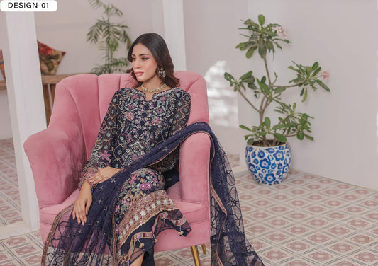MAAHI BY HANNAN FABRICS SEMI-STITCHED 3PC | D-01
