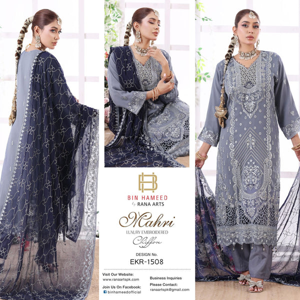 Mehri bin hameed rana arts luxury chiffon semi stitched -ekr 1508