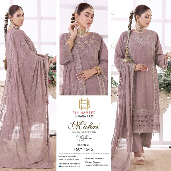 Mehri bin hameed rana arts luxury chiffon semi stitched -ray 1545