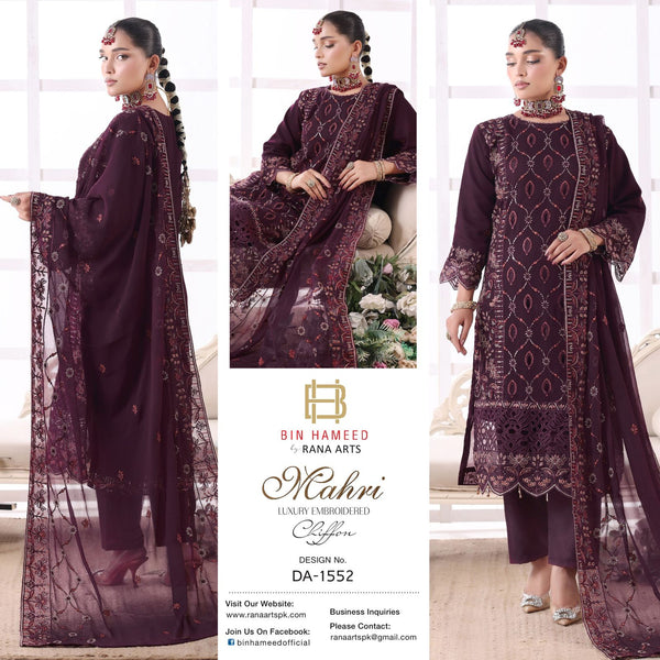 Mehri bin hameed rana arts luxury chiffon semi stitched -da 1552