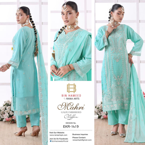 Mehri bin hameed rana arts luxury chiffon semi stitched -ekr 1419