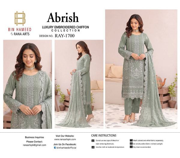 Abrish bin hameed rana arts chiffon collecton -ray 1700 )