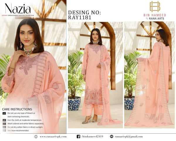 NAZIA BY BIN HAMEED SEMI-STITCHED 3PC | D-RAY1181