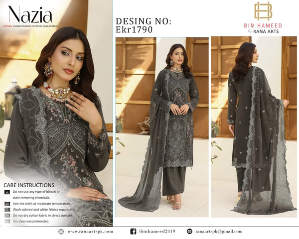 NAZIA BY BIN HAMEED SEMI-STITCHED 3PC | D-EKR1790