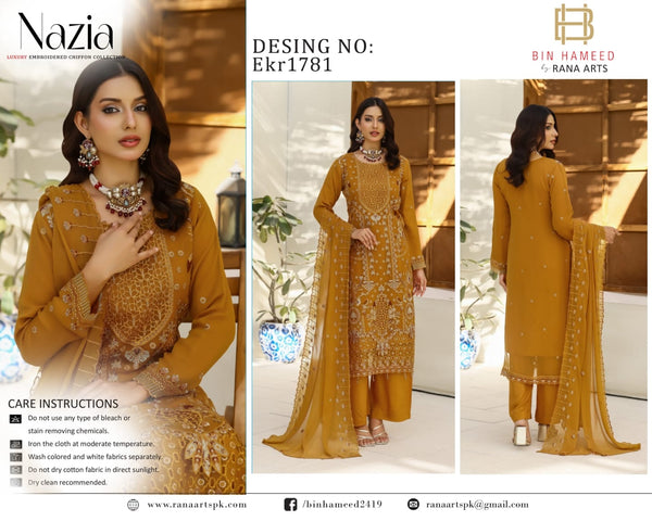 NAZIA BY BIN HAMEED SEMI-STITCHED 3PC | D-EKR1781