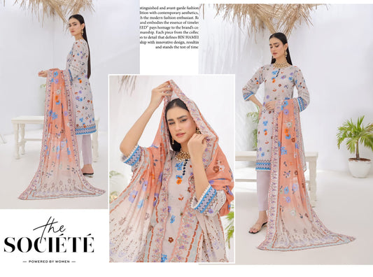 ZAISHA BY BIN HAMEED PRINTED UN-STITCHED 3PC | D-10