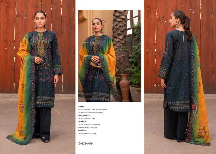 Adaa By Gulljee Printed Embroidered Lawn Collection (GAD2401-A9)