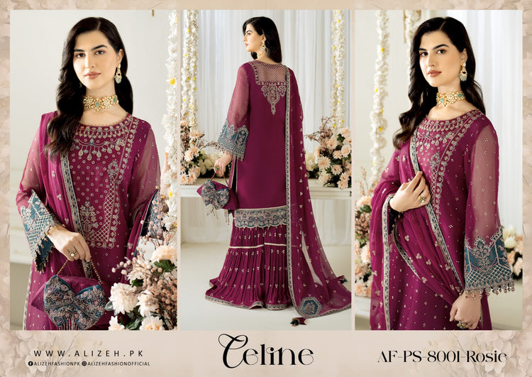 CELINE BY ALIZEH UNSTITCHED CHIFFON AF-PS-8001-ROSIE