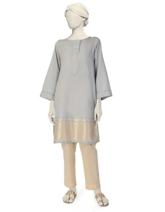 GREY WOVEN JACQUARD EMBROIDERED KURTI