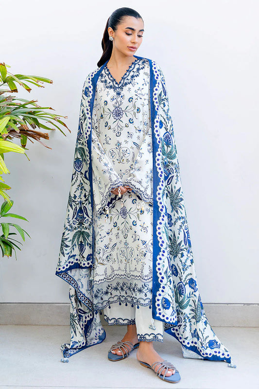 CROSS STITCH/IVORY ORCHID-3PC SATIN PRINTED SUIT