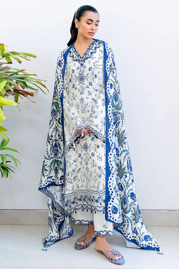 CROSS STITCH/IVORY ORCHID-3PC SATIN PRINTED SUIT