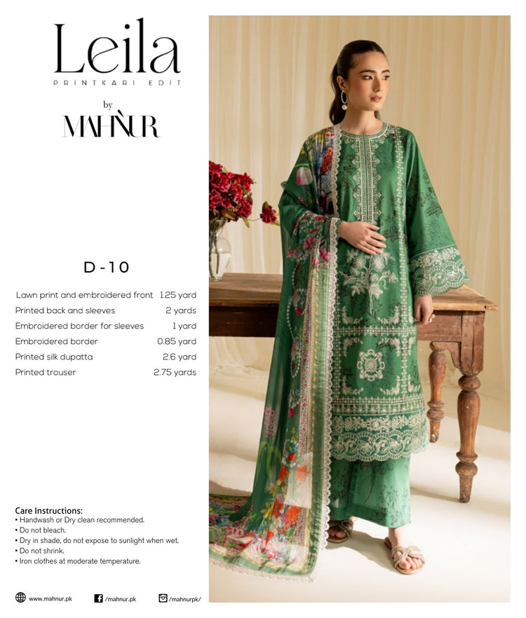 LEILA BY MAHNUR UNSTITCHED LAWN D-10