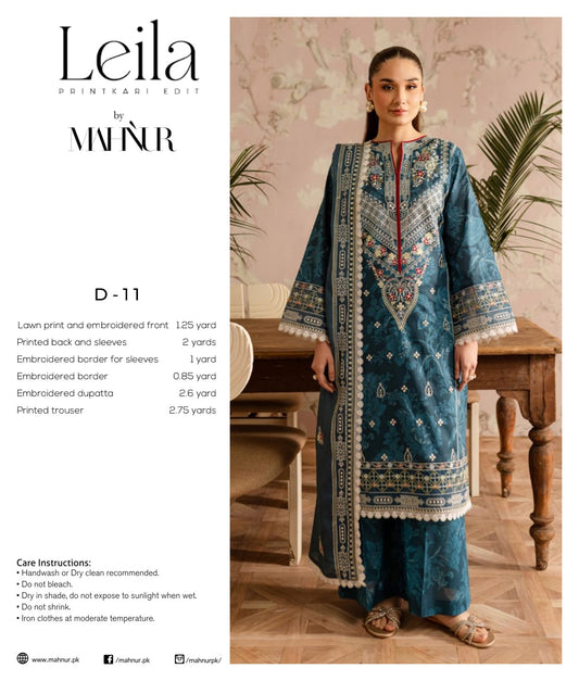 LEILA BY MAHNUR UNSTITCHED LAWN D-11