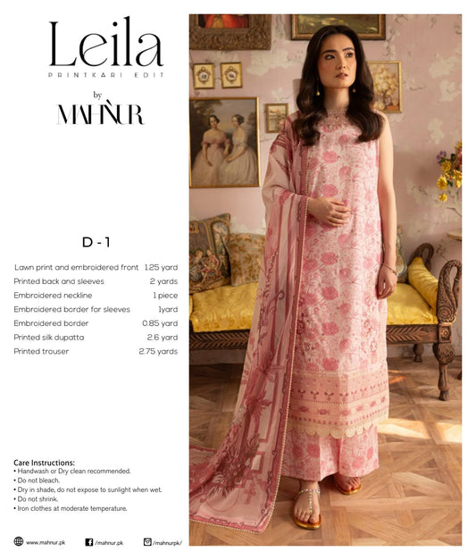 LEILA BY MAHNUR UNSTITCHED LAWN D-1