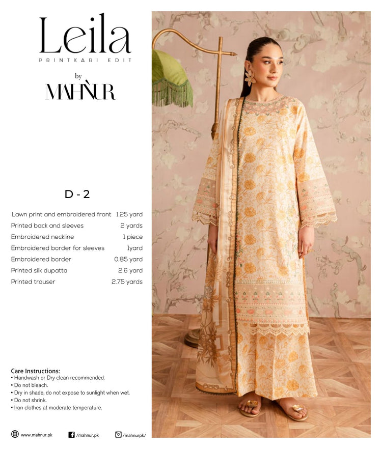 LEILA BY MAHNUR UNSTITCHED LAWN D-2