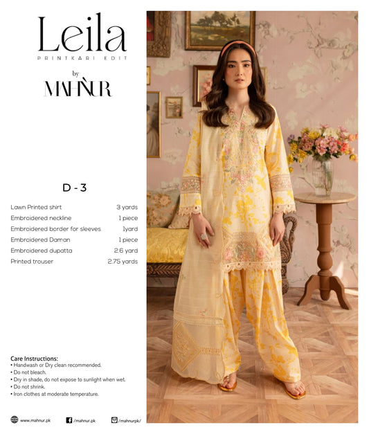 LEILA BY MAHNUR UNSTITCHED LAWN D-3