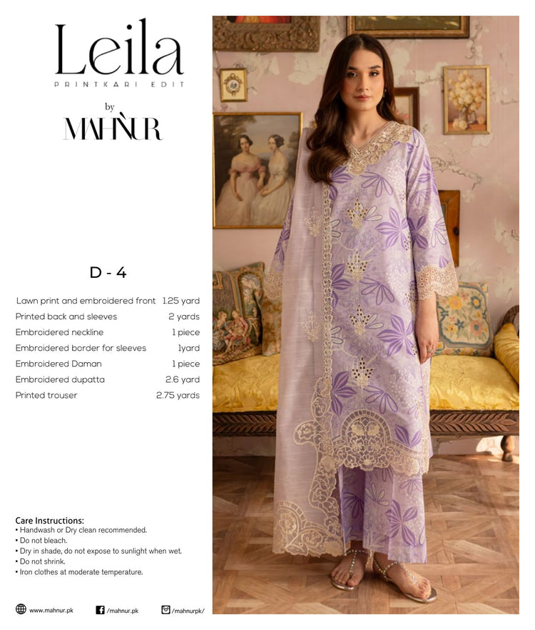 LEILA BY MAHNUR UNSTITCHED LAWN D-4