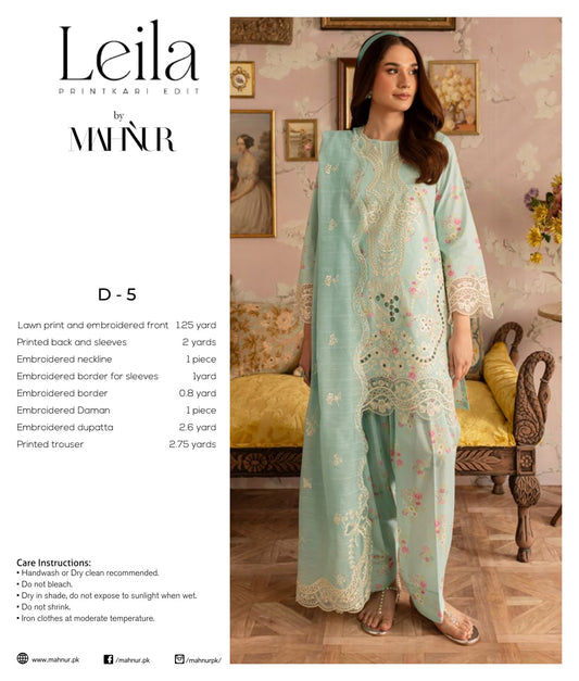 LEILA BY MAHNUR UNSTITCHED LAWN D-5