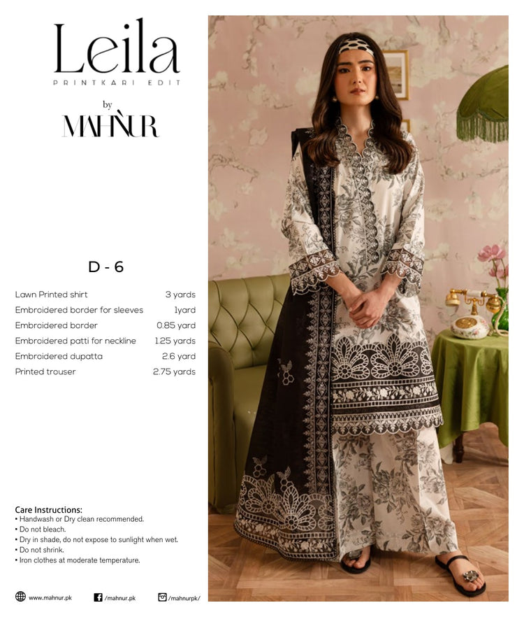 LEILA BY MAHNUR UNSTITCHED LAWN D-6