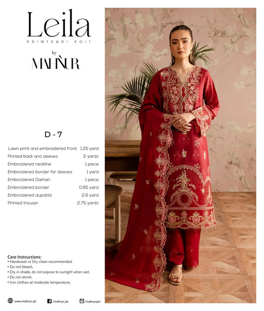 LEILA BY MAHNUR UNSTITCHED LAWN D-7