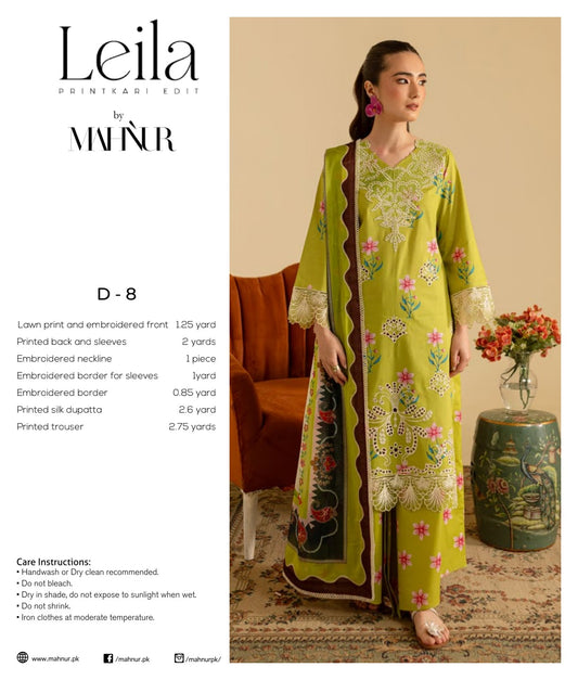 LEILA BY MAHNUR UNSTITCHED LAWN D-8