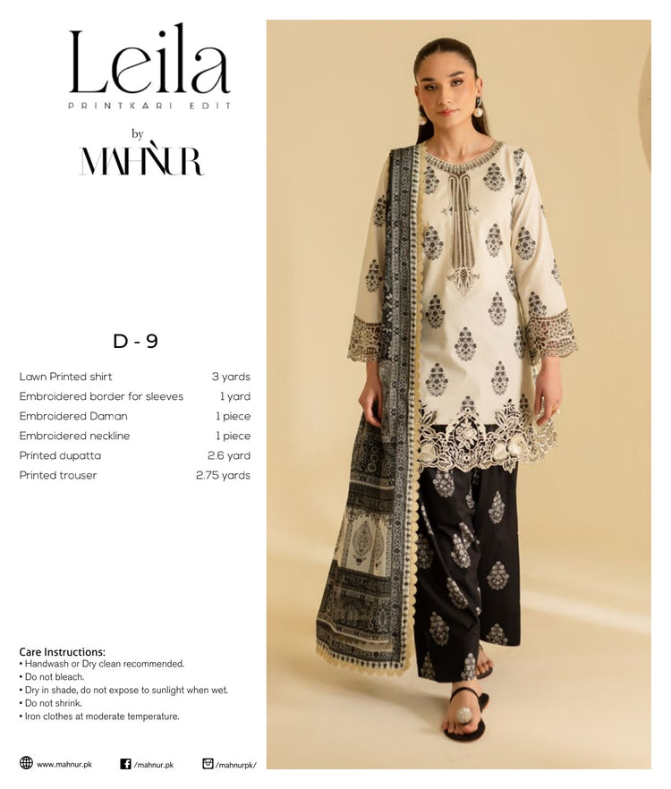 LEILA BY MAHNUR UNSTITCHED LAWN D-9