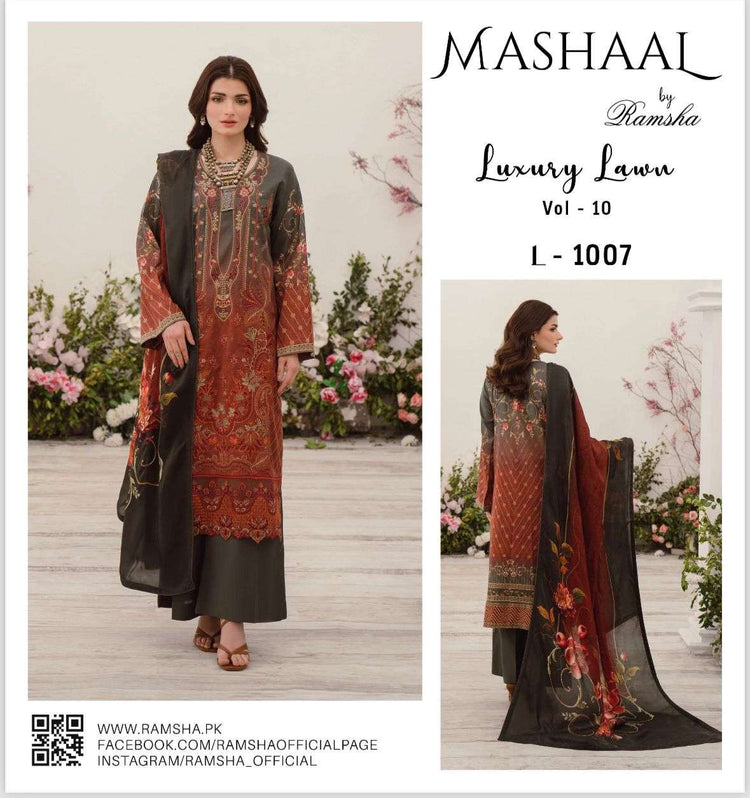 MASHAAL BY RAMSHA LUXURY LAWN-3PC | L-1007